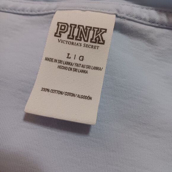 Victoria Secret Pink Long Sleeve Lt Blue Sz L T-shirt Relax Fit 100% Cotton - Picture 8 of 10